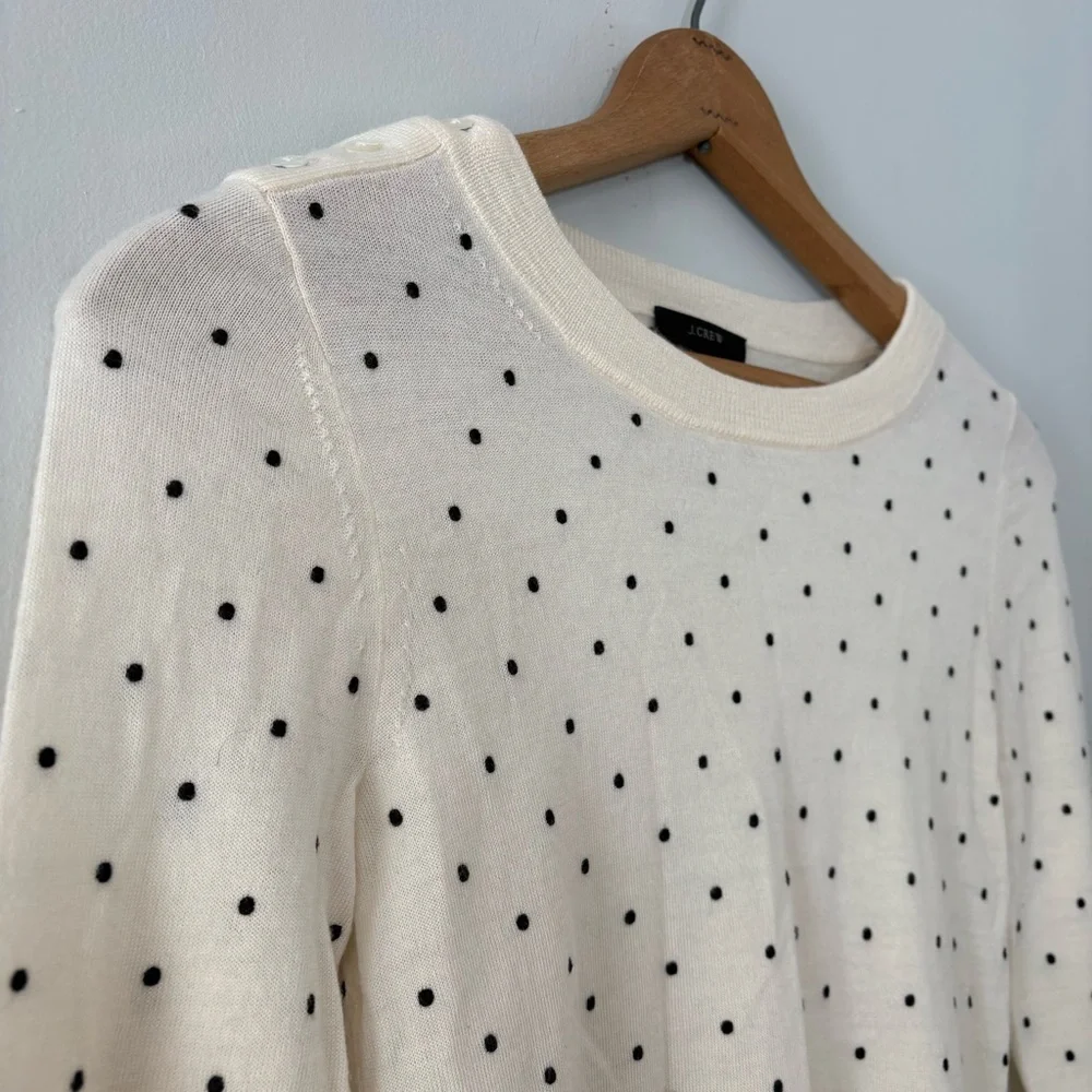 J.Crew Merino Wool Polka Dot Sweater Cream Ivory Crewneck Lightweight Sz XS